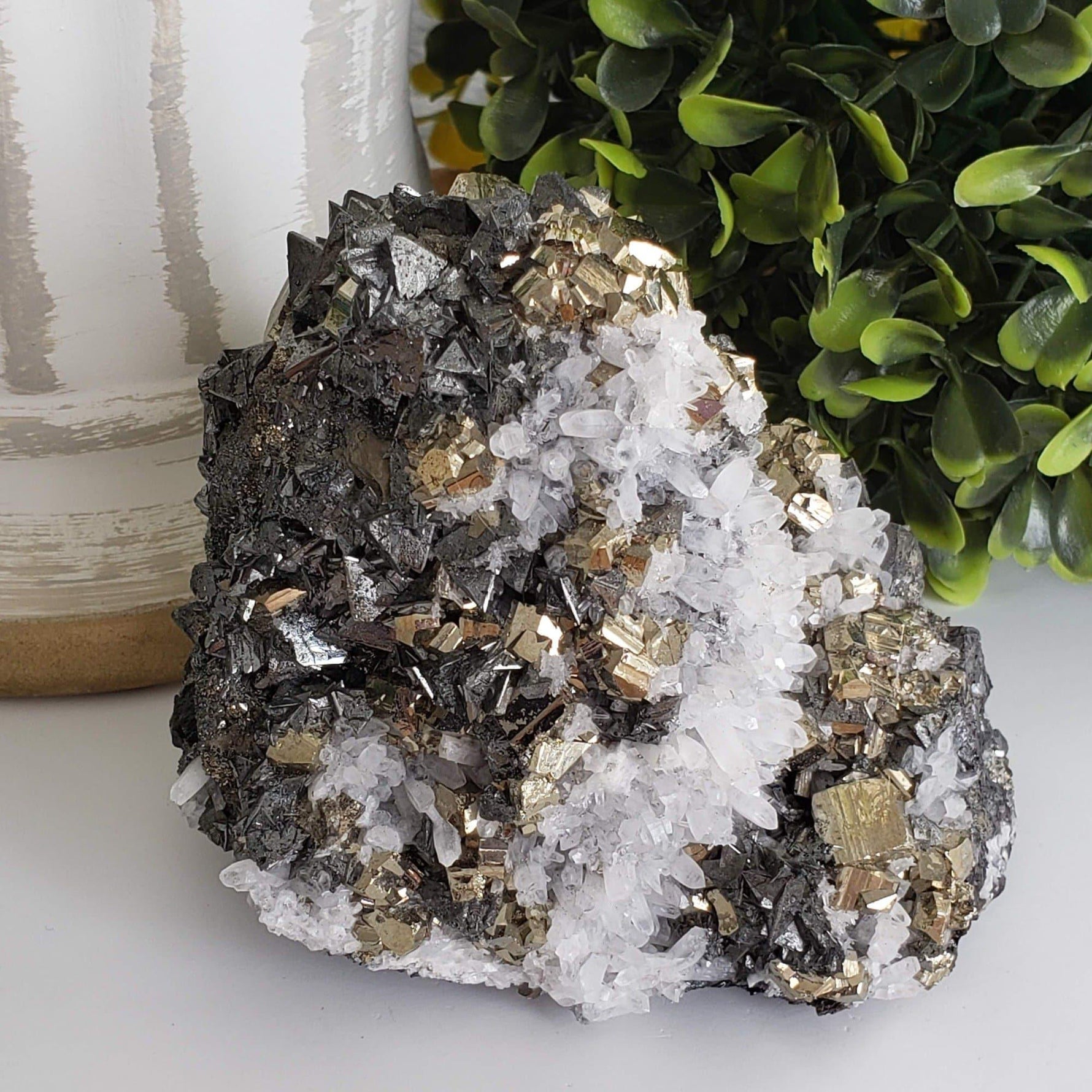 Tetrahedrite Cubic Pyrite and Terminated Quartz Crystal AAA Cluster | 642 Grams | Peru