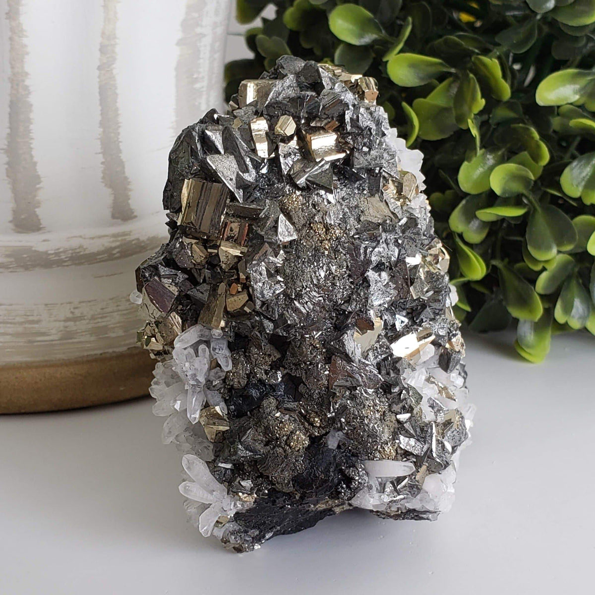 Tetrahedrite Cubic Pyrite and Terminated Quartz Crystal AAA Cluster | 642 Grams | Peru
