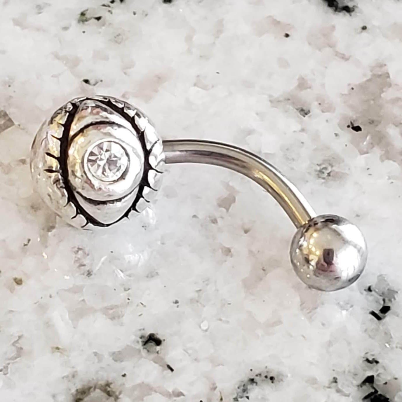 Third Eye Belly Ring | Surgical Steel and 925 Silver | White Sapphire Crystal