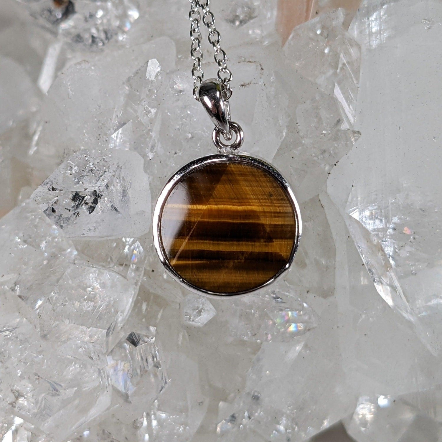 Tigers Eye Pendant | Two Sided Faceted Stone | 925 Sterling Silver | Brazil