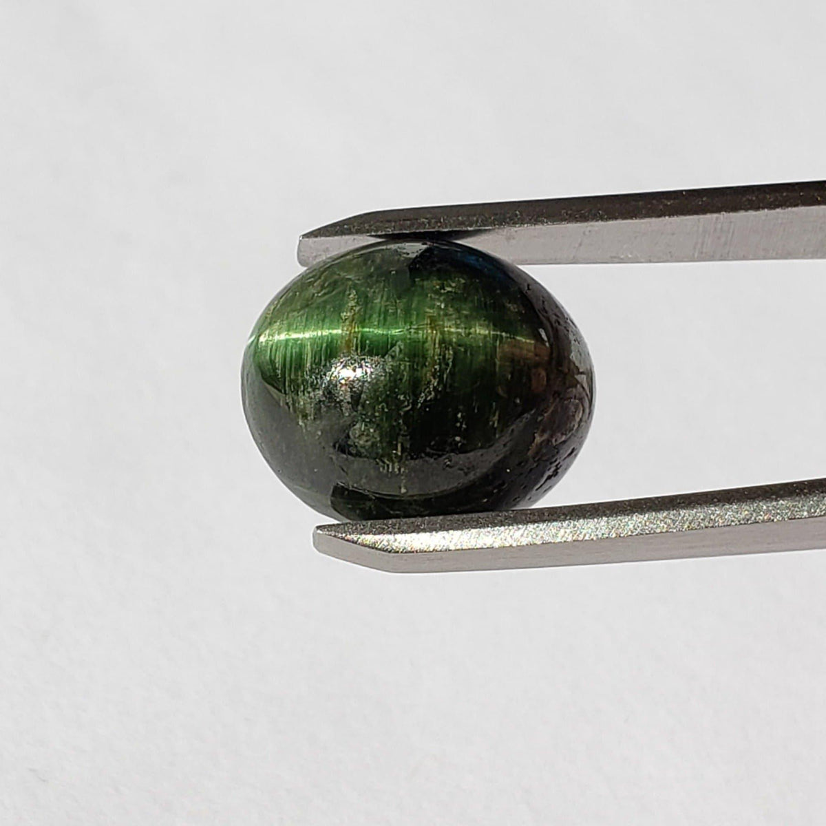  Tourmaline Cats Eye | Oval Cabochon | Forest Green | 15.3x13 mm 