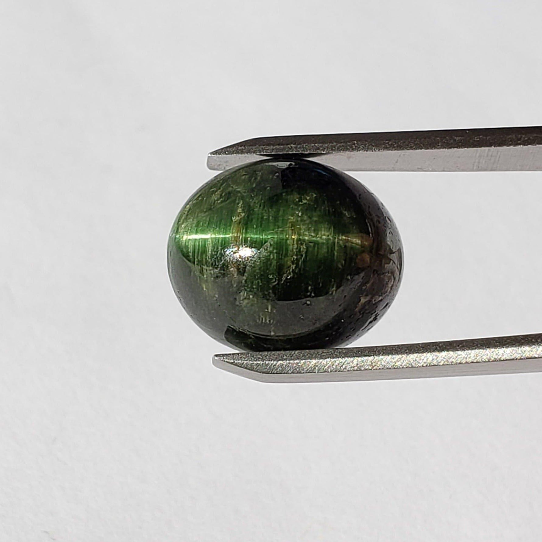  Tourmaline Cats Eye | Oval Cabochon | Forest Green | 15.3x13 mm 