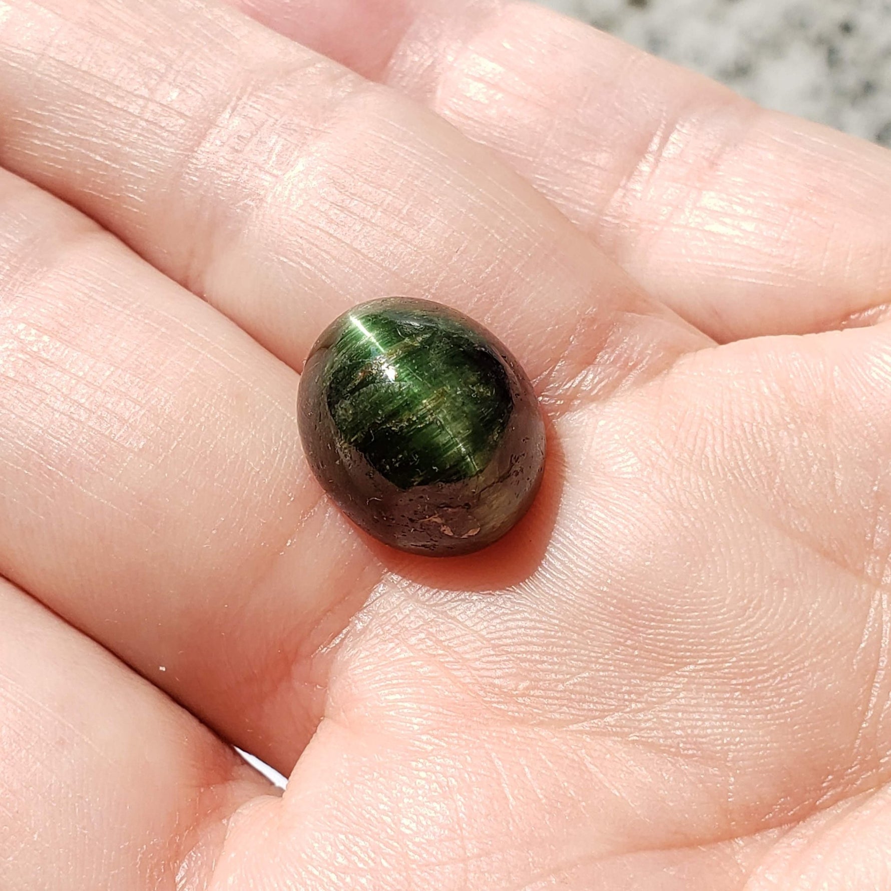  Tourmaline Cats Eye | Oval Cabochon | Forest Green | 15.3x13 mm 