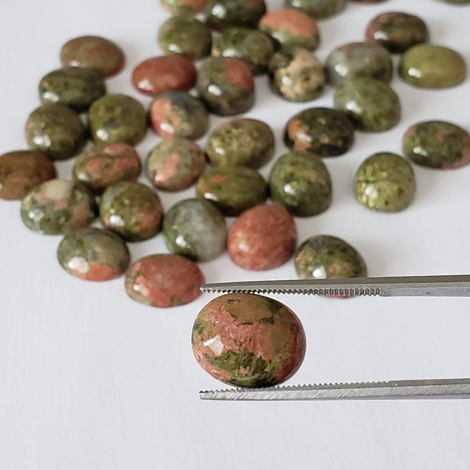 Unakite | Oval Cabochon | Green with Red | 12X10mm